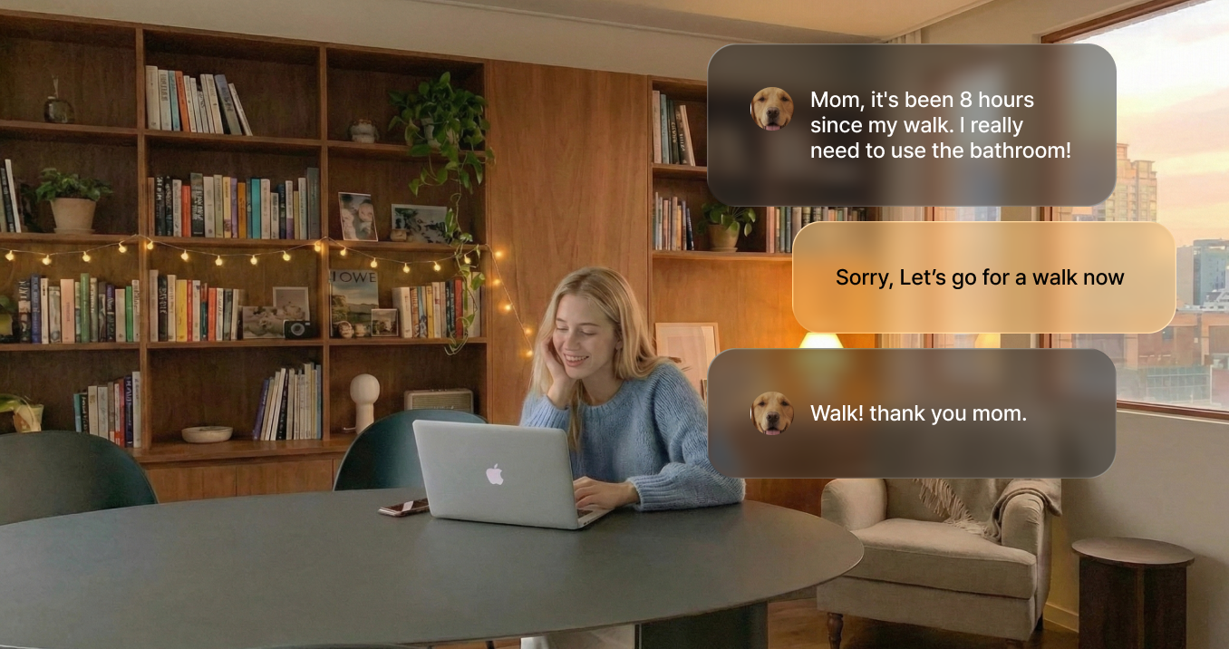 BeroAI owner uncertainty chat scenario showing a dog message, owner response, and follow up