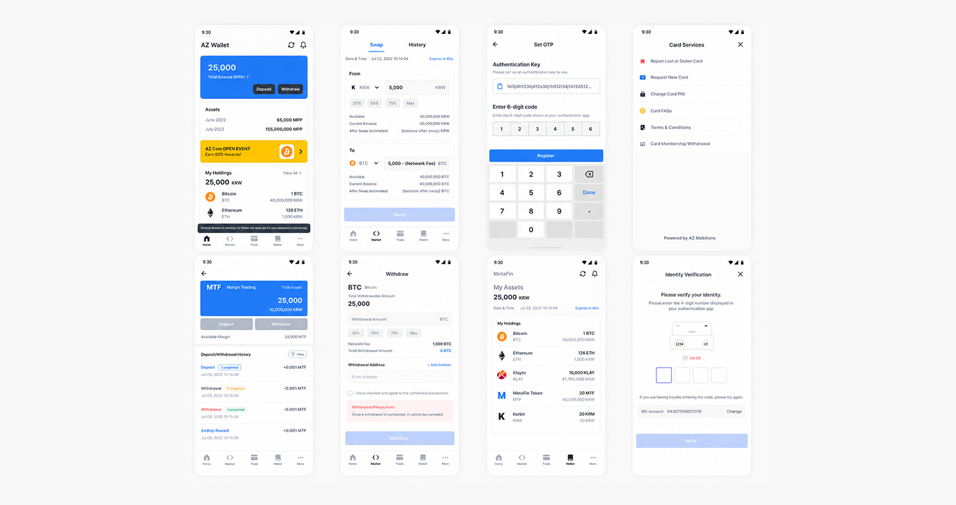 KG Inicis Metafin blockchain payment platform screens